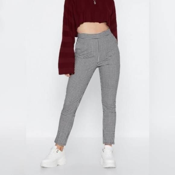 Lucy Wang Make It Fair Gingham Trouser Pants, Small, Black And White, NWT - Picture 1 of 14